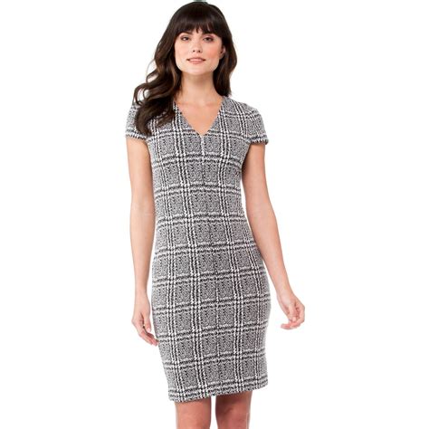 michael michael kors plaid jacquard v-neck dress black|michael michael kors plaid jacquard bodycon dress .